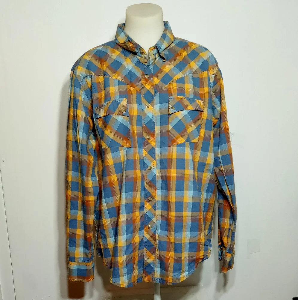 Wrangler Western Multi Plaid Pearl Snap Long Sleeve Shirt Sz XL - Picture 4 of 8